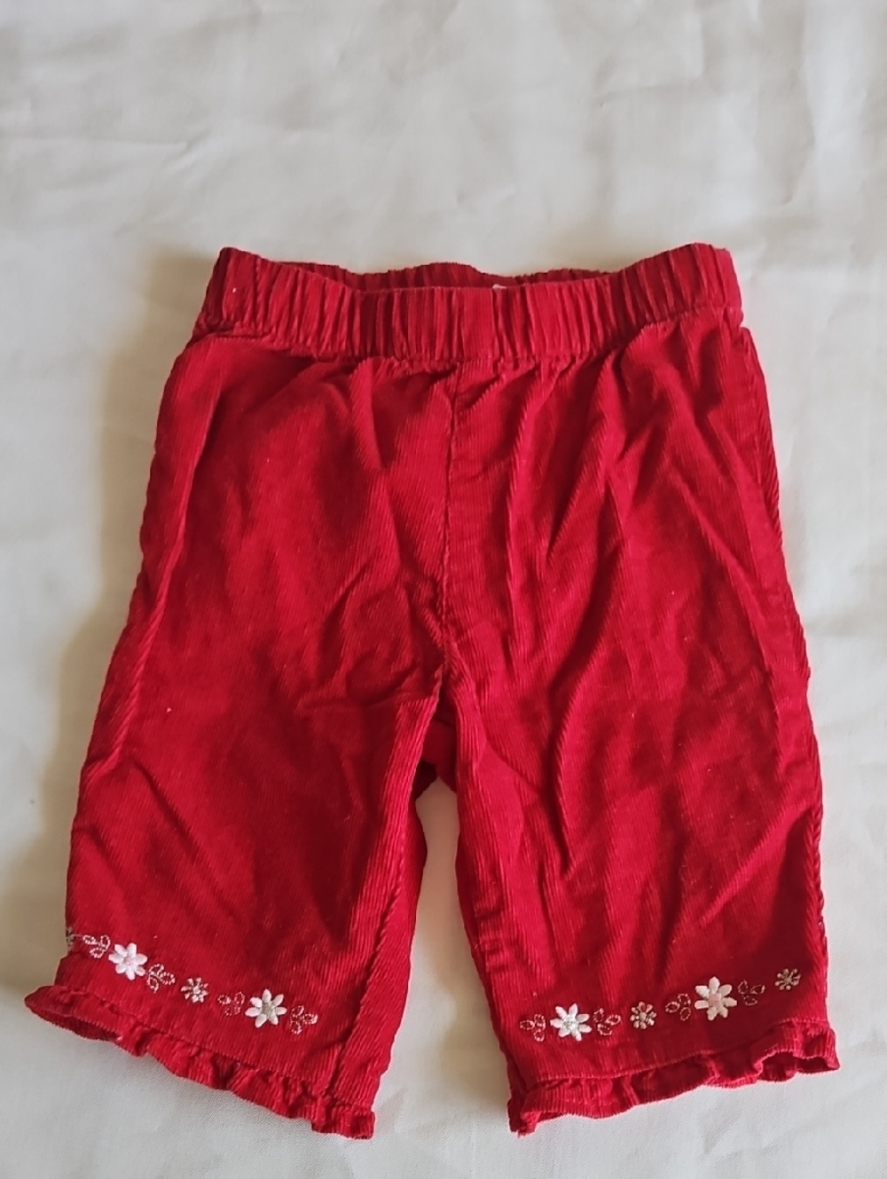 child of mine Red Corduroy Shorts with Floral Trim